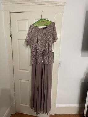 ONYX Nite Plus Size 20W Taupe Metallic Lace Mock Gown